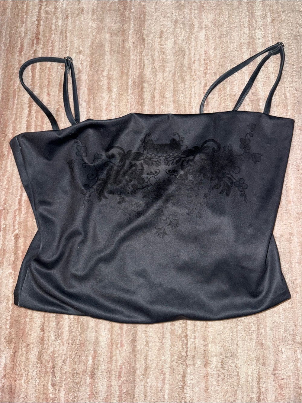 White Fox Boutique Black Satin Floral Slip Tank